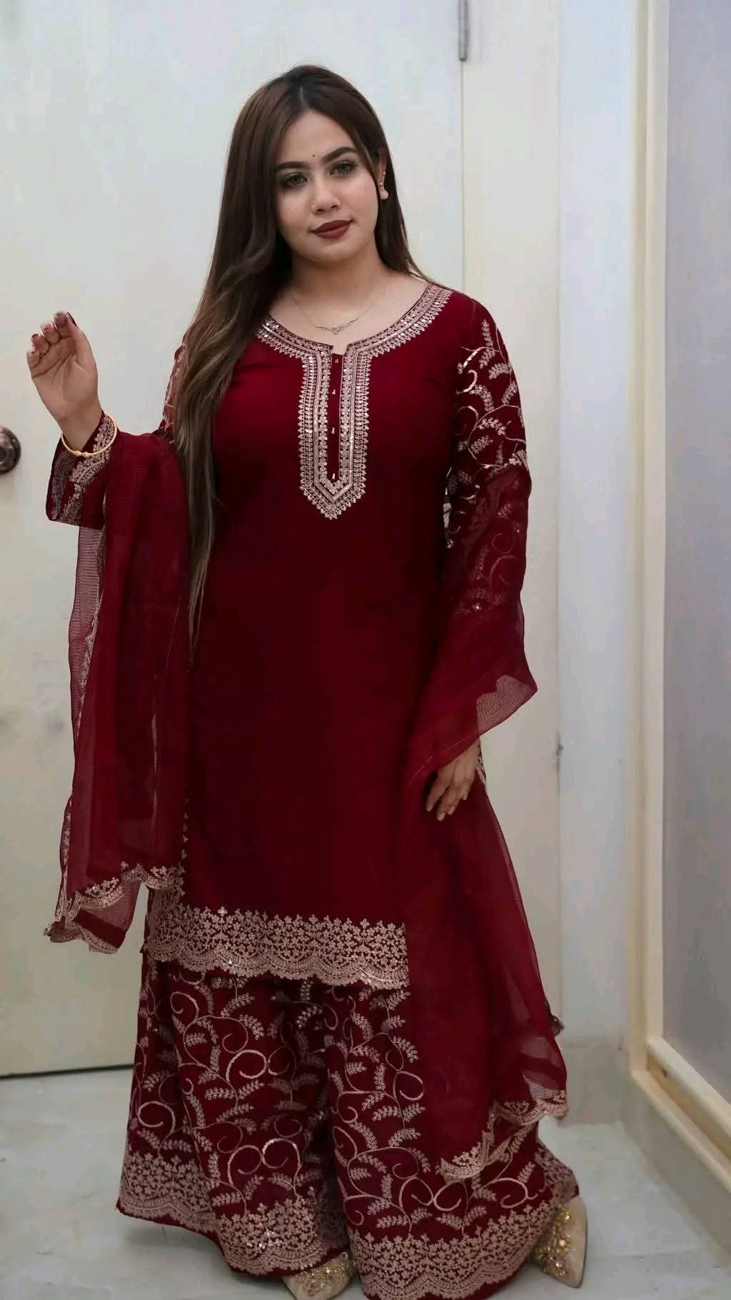 Women's Sequin Embroidered Soft Georgette Three Piece, Body 36 to 44