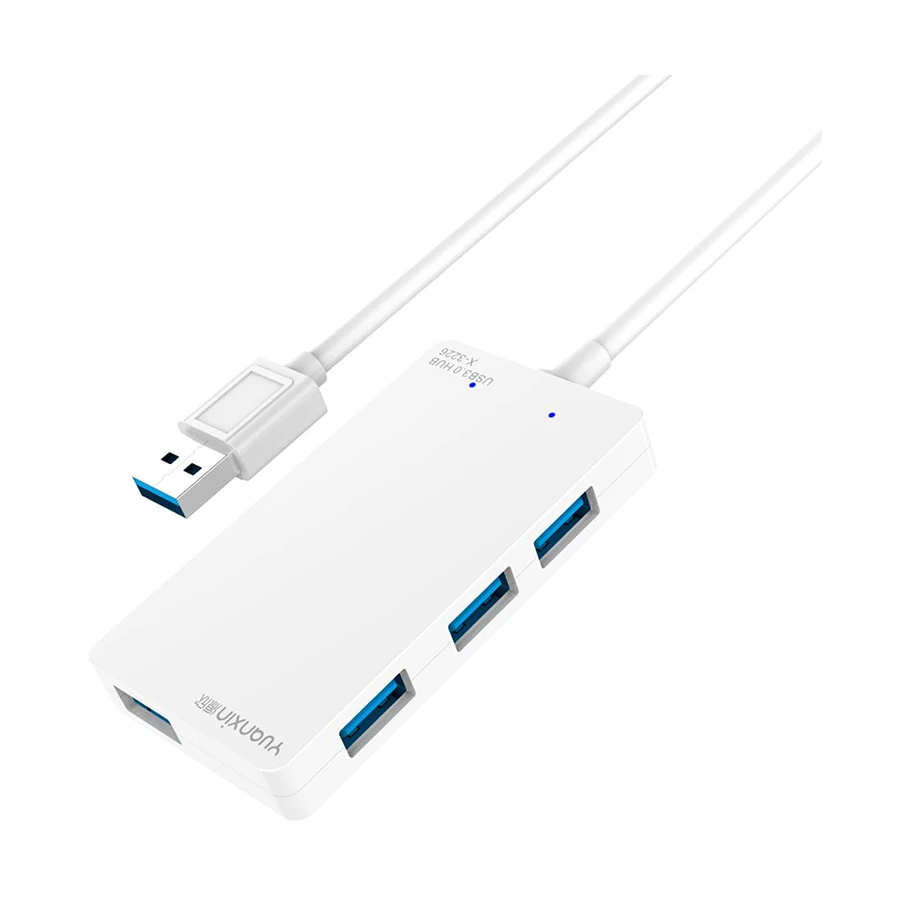 Yuanxin X-3226 4 Port USB Hub, USB Male to Quad USB Female, White