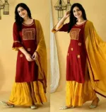 Embroidered Linen Gharara Three Piece with Dollar Work