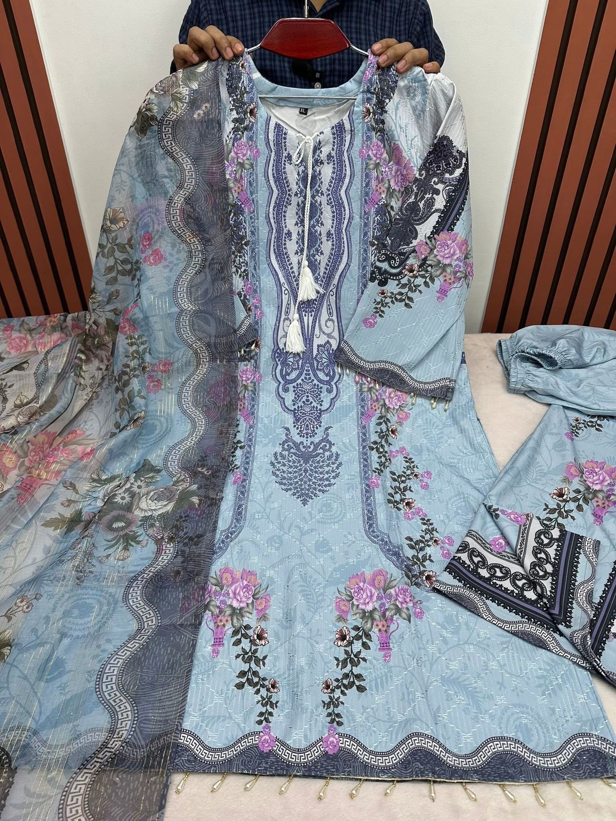 Digital Print Three Piece with Sequin Embroidery, 2 Colours