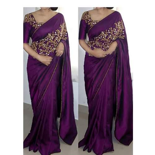 Georgette Saree with Embroidery and Stone Work, 4 Colours