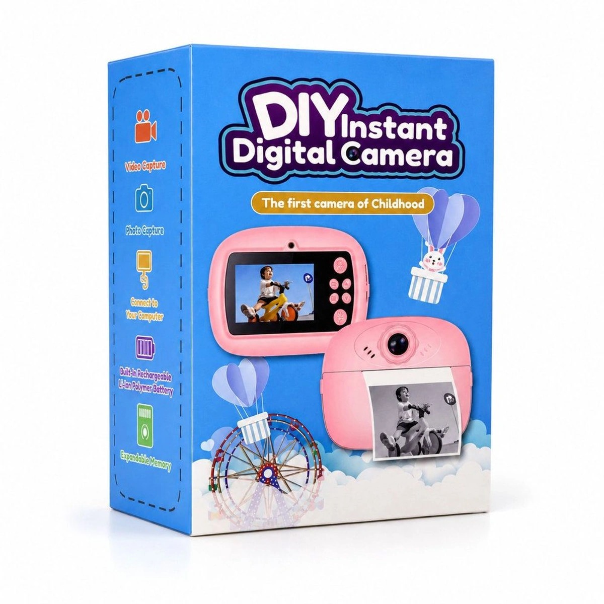 Kids' Instant Print Digital Camera – Rechargeable, 1080p Video, Zero-Ink Printing