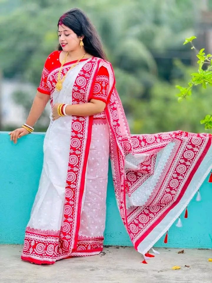 Half Silk Screen Print Saree, 12 Haath, 2 Colour Choices