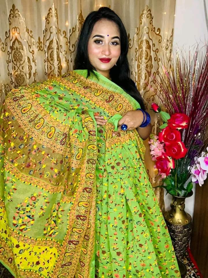 Women's 12 Haath Half Silk Saree with Screen Print