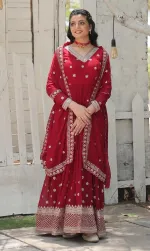 সিকুইন ও জরির কাজের ওয়েটলেস জর্জেট পার্টি গাউন থ্রি পিস