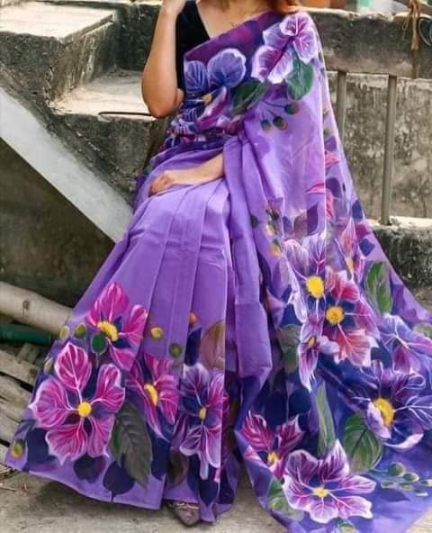 12 Haath Hand Painted Half Silk Saree for Women