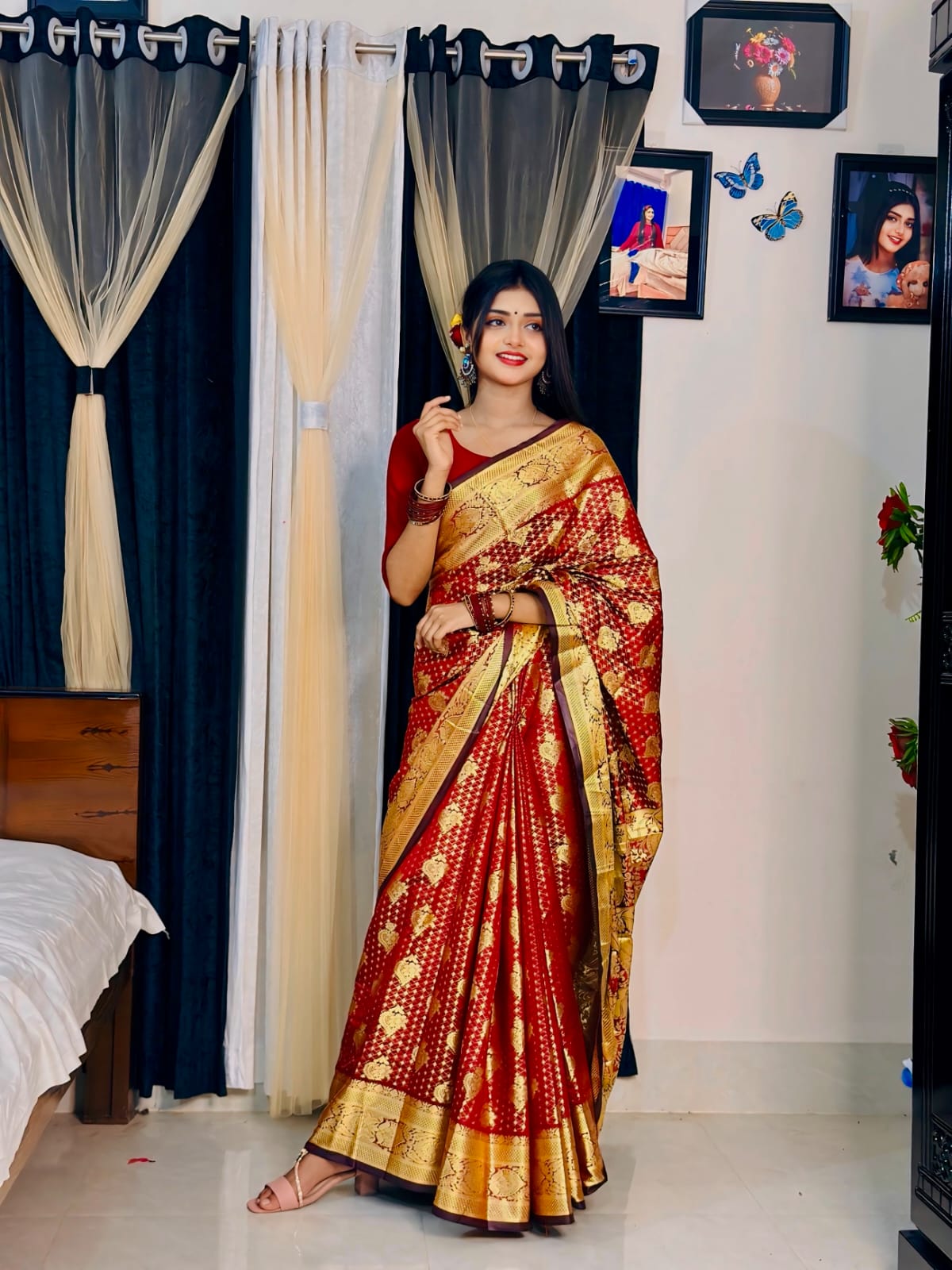 Soft Silk Katan Buti Saree with Jacquard Border, 6 Colours