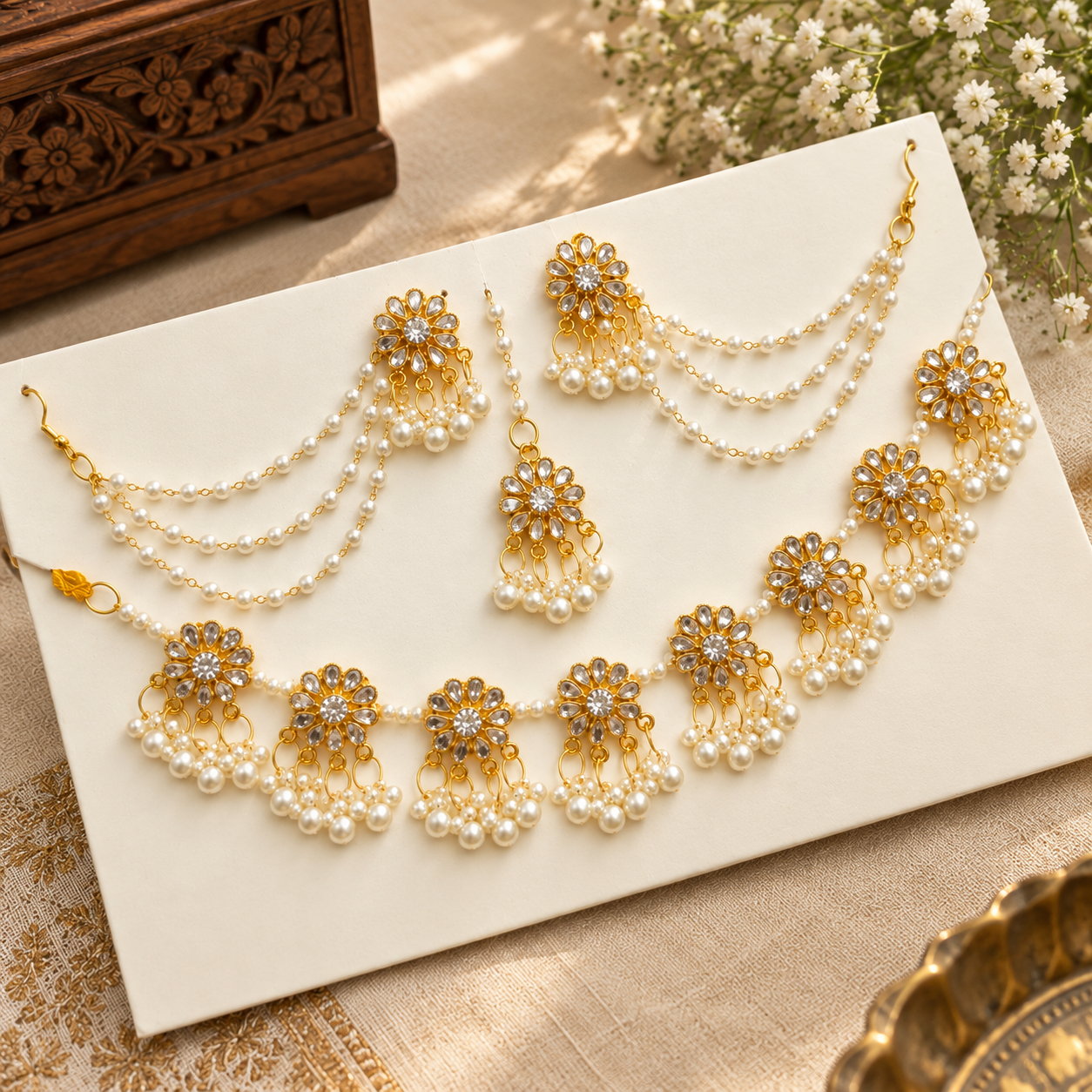 Premium Kundan and Pearl Combo Jewellery Set