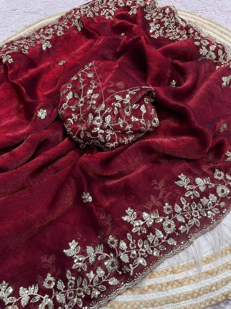 Women's Wedding and Party Saree, Glossy Fabric with Sequin Work
