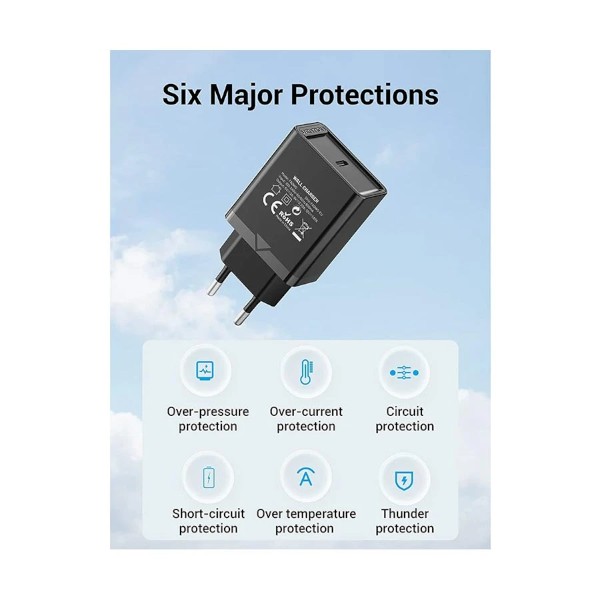 Vention FADB0-EU 1-পোর্ট USB-C 20W চার্জার (কালো)
