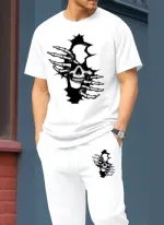 Drop Shoulder Pure Cotton T-Shirt and Trouser Set for Men, 180 GSM