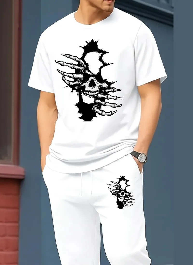 Drop Shoulder Pure Cotton T-Shirt and Trouser Set for Men, 180 GSM