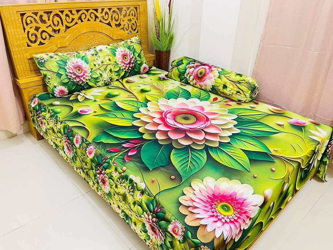 3D বেড শিট কিং সাইজ ওয়াটারপ্রুফ, পিলো কভারসহ