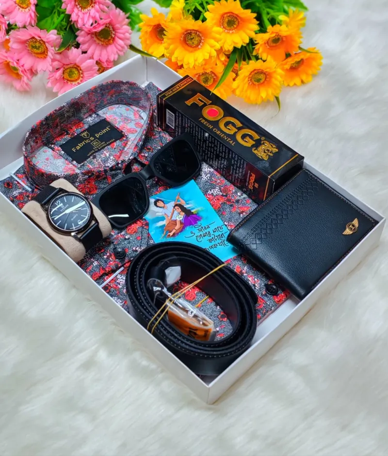 Men's Pure Cotton Shirt Gift Combo with Watch, Wallet and Belt