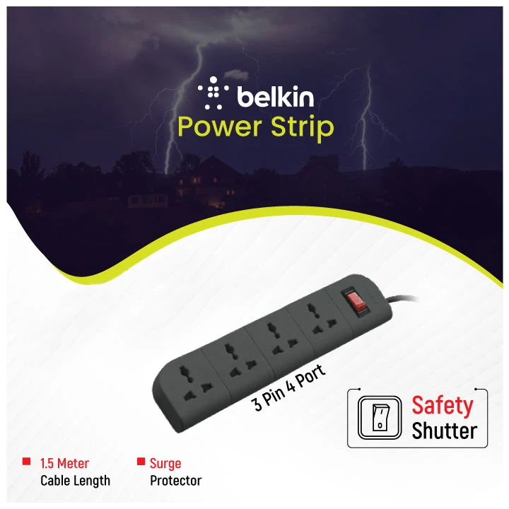 Belkin F9E400zb1.5MGRY 4 Port Surge Protector Power Strip Grey