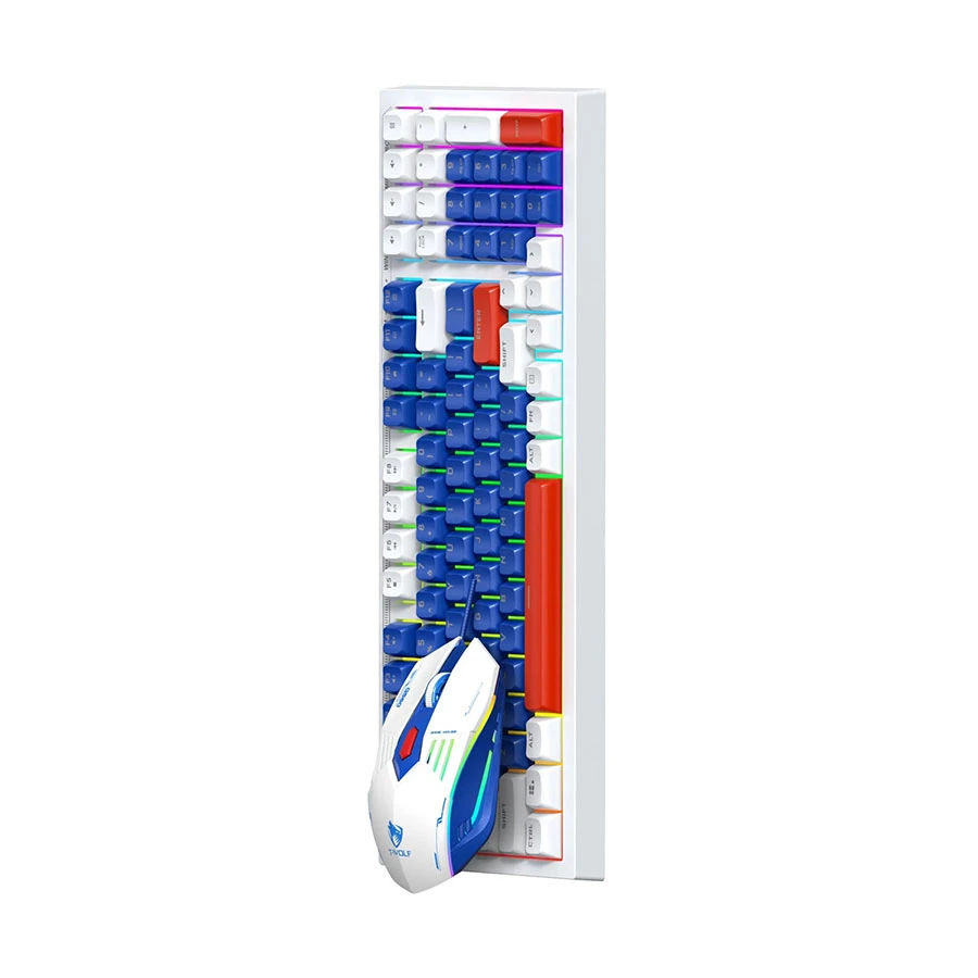 T-Wolf TF610 Blue & White Wired Keyboard & Mouse Gaming Combo