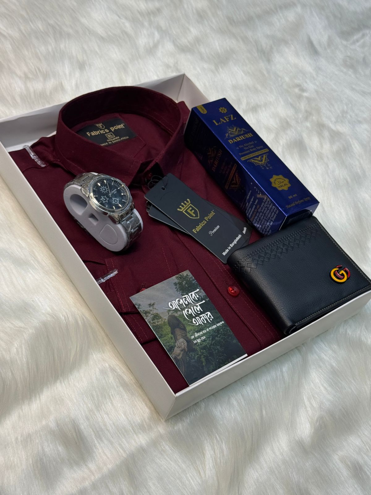 Men's Pure Cotton Shirt Combo Set with Watch, Wallet and Gift Card