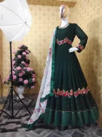 জর্জেট এমব্রয়ডারি পার্টি গাউন, বাটারফ্লাই সালোয়ারসহ, 52 ইঞ্চি