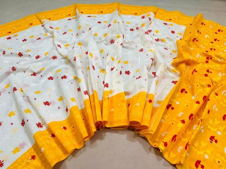 হাফ সিল্ক স্ক্রিন প্রিন্ট শাড়ি, ব্লাউজ পিস ছাড়া, 3 রং