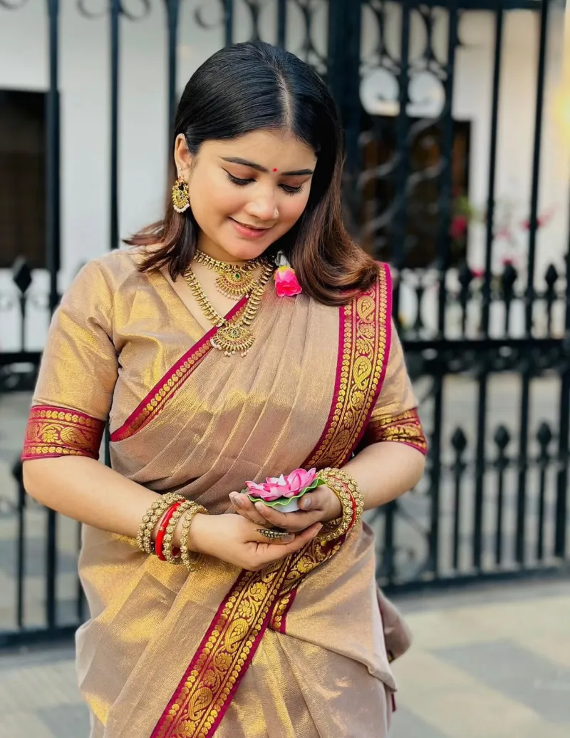Puja Lama Silk Saree with Bold Border Design, 6 Colours
