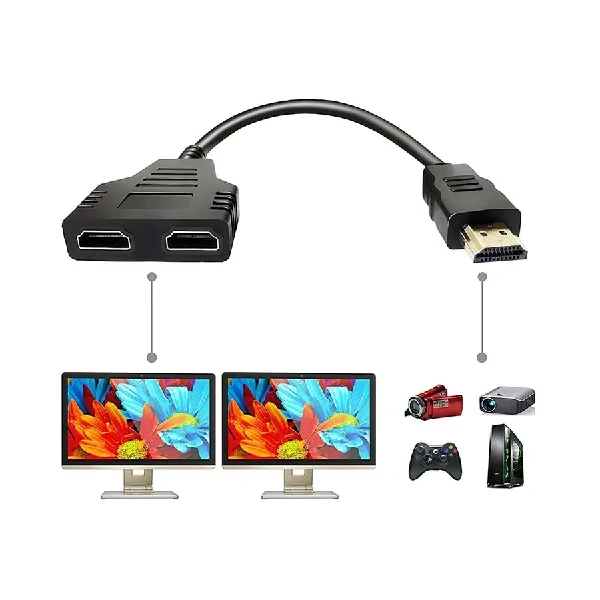 K2 HDMI মেইল টু ডুয়াল HDMI ফিমেল ব্ল্যাক স্প্লিটার