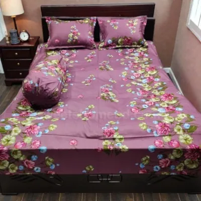 King Size Twill Cotton Bedsheet 8 Feet Long, 4 Piece Set