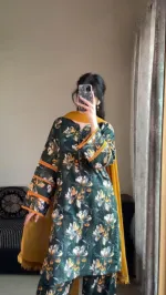 Women's Readymade Cotton Lace Three Piece with Chiffon Orna