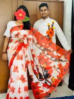 Couple Set, Chanderi Silk Saree and Dhupian Silk Panjabi, Hand Print