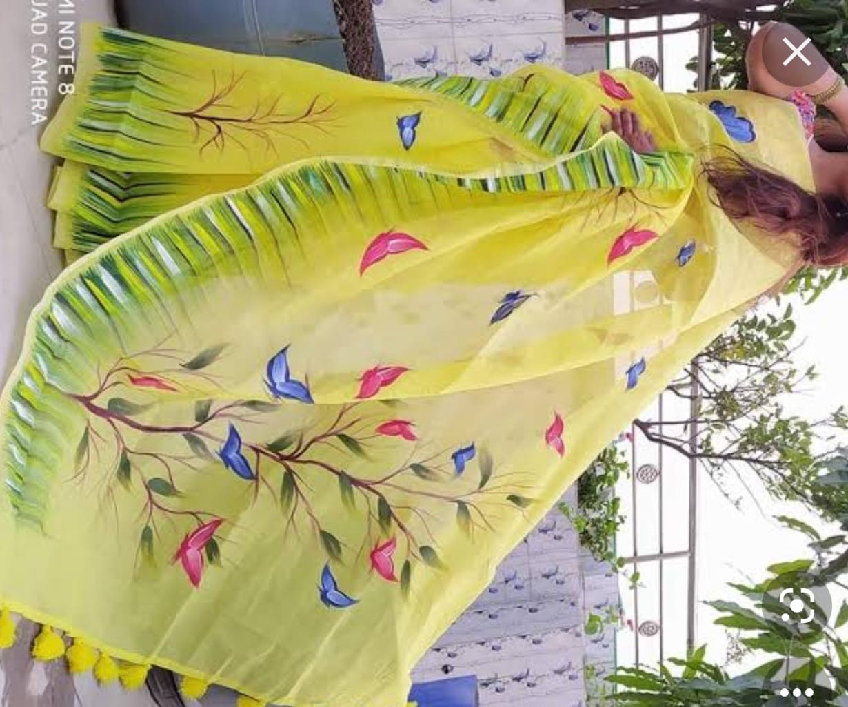 মহিলাদের 12 হাত হাফ সিল্ক শাড়ি, হ্যান্ড প্রিন্ট কাজ