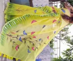 মহিলাদের 12 হাত হাফ সিল্ক শাড়ি, হ্যান্ড প্রিন্ট কাজ