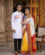 Pohela Boishakh Couple Dress, Tassel Saree with Silk Panjabi