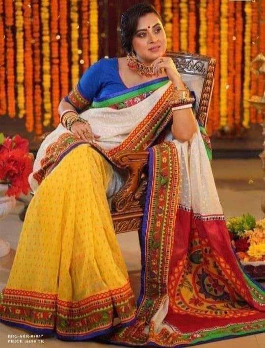 Half Silk Saree with Screen Printed Design, 6 Colour Choices