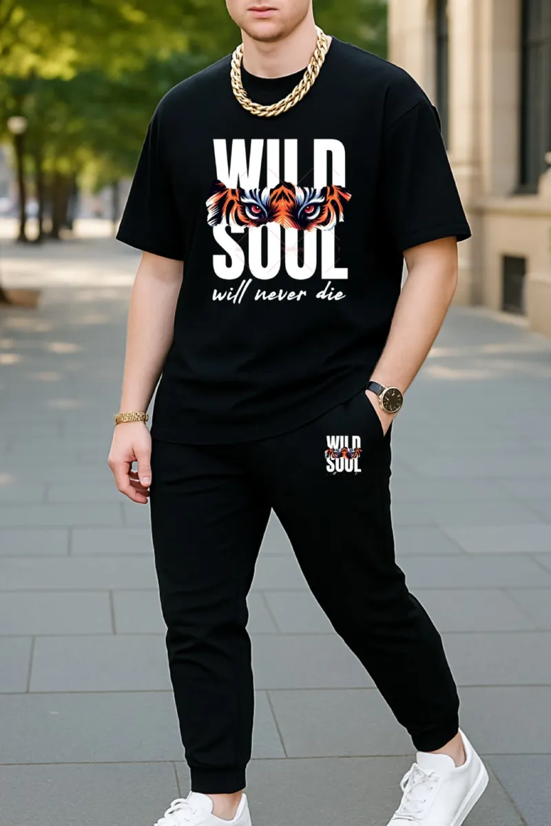 Men's Relaxed Fit Cotton Tee and 280 GSM Suit Fabric Trouser Combo