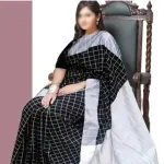 মেয়েদের কালো ও সাদা হাফসিল্ক শাড়ি