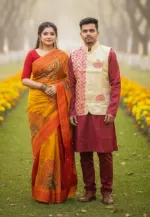 Winter Couple Set, Tangail Saree with Koti and Panjabi