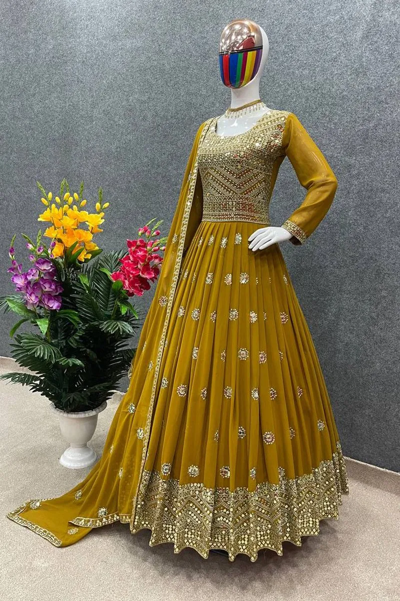 Women's Embroidered Georgette Party Dress, 56 Inch Kameez, 5 Colours