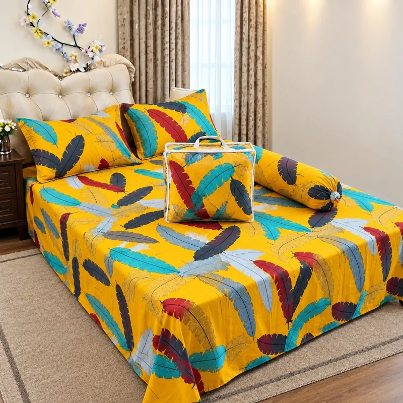 Comforter Bedding Set with Bolster Cover and Bag, Pure Twill Cotton