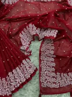 Half Silk Saree with Block and Screen Print, 4 Colour Choices