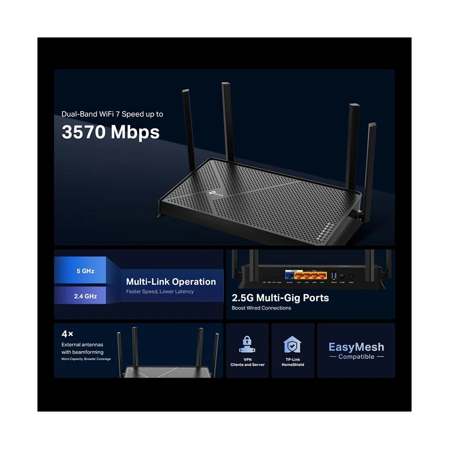 TP-Link Archer BE230 BE3600 Dual-Band 2.5G Wi-Fi 7 Router