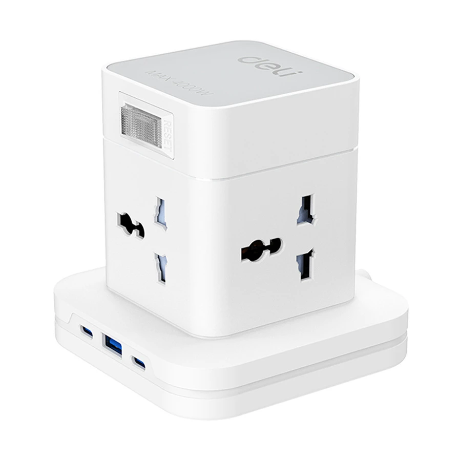 Deli ET762 4 Port Standing Power Strip with USB and USB-C 1.6 Meter