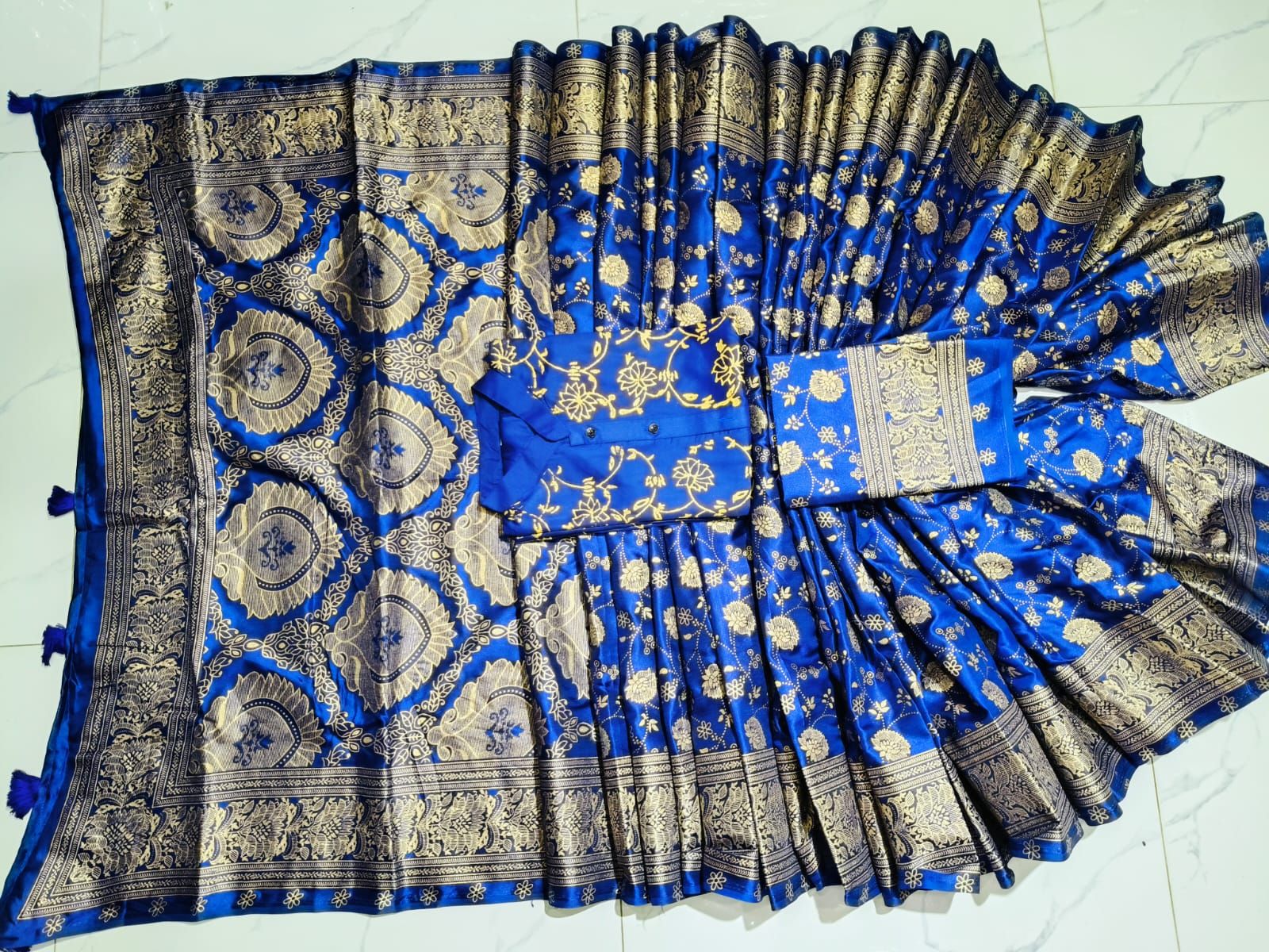 Dhupian Silk Block Print Panjabi and Silk Saree for Couples
