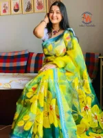 হাতে ব্রাশ পেইন্ট করা হাফ সিল্ক শাড়ি, 3টি রং, 12 হাত