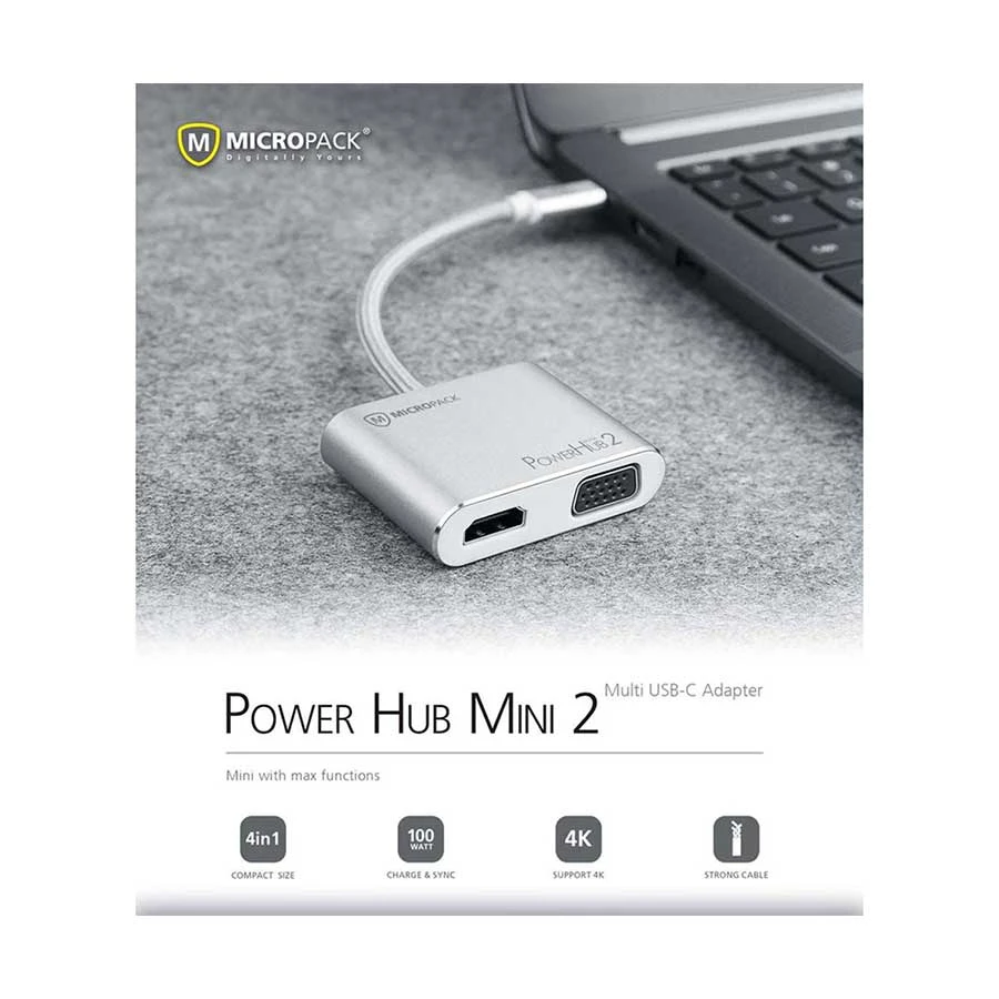 Micropack MDC-4V USB-C to HDMI, VGA, USB & Type-C Converter Silver