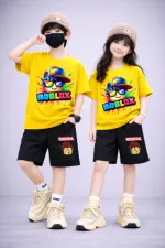 Kids' 200 GSM Drop Shoulder Tee and Pant Set, Sizes 2-3Y and 4-5Y