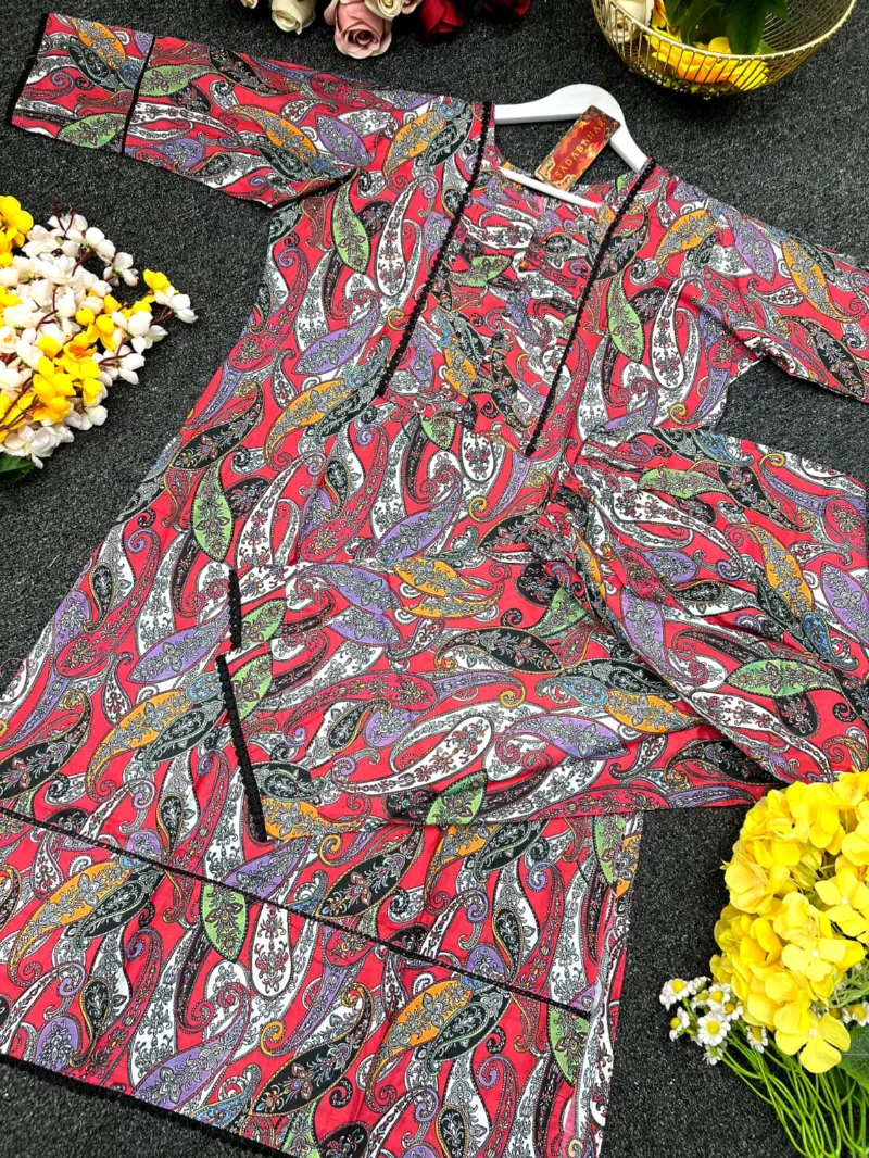 Women's Printed Cotton Two Piece with Lace Trim Salwar, M and XL
