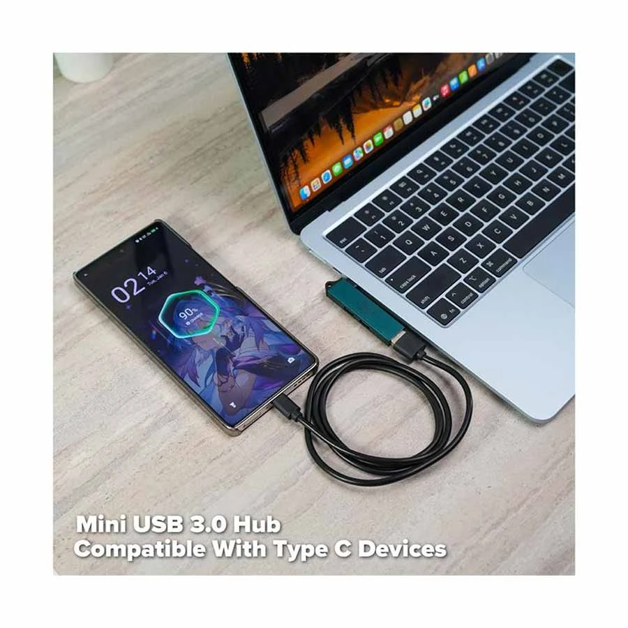 Onten OTN-UC52S USB-C to USB-A & Dual USB-C Hub Crystal Teal