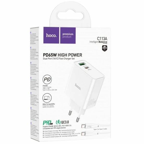 হকো PD65W টাইপ-সি + USB QC3.0 দ্রুত চার্জার (C113A)