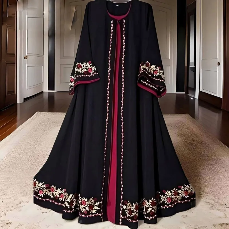 Rose Koti Borka with Embroidery and Attached Koti, Cherry Fabric