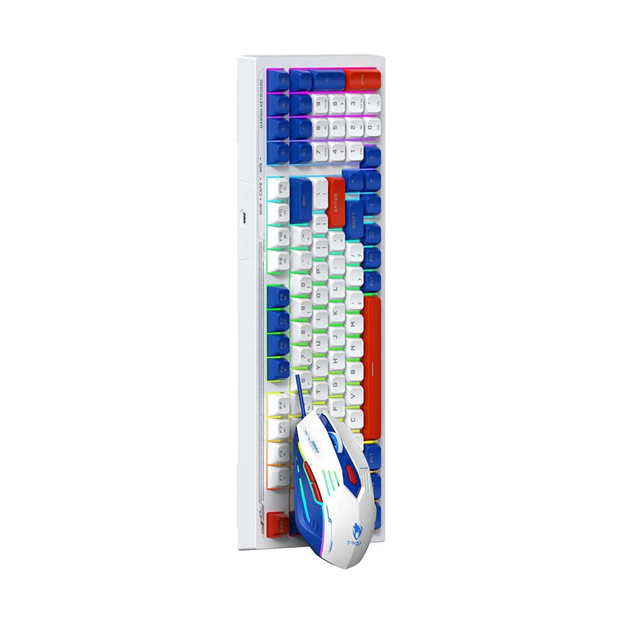 T-Wolf TF610 RGB Wired Gaming Keyboard & Mouse Combo White & Blue