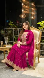 সিকুইন এমব্রয়ডারি কটন গারারা ড্রেস, লেস জর্জেট ওড়না
